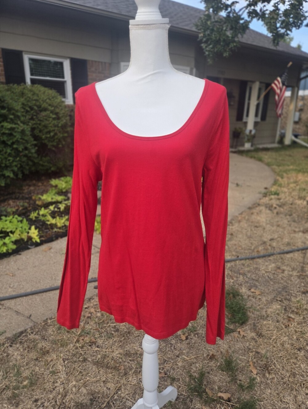 Michael Kors Red Scoop Neck Long Sleeve Tee